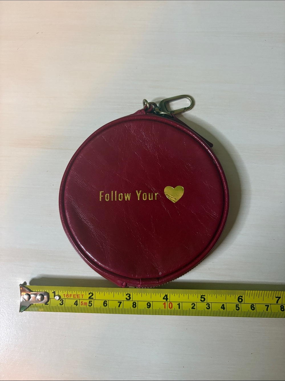 HOBO Round Red Coin Purse with Gold Heart Detail